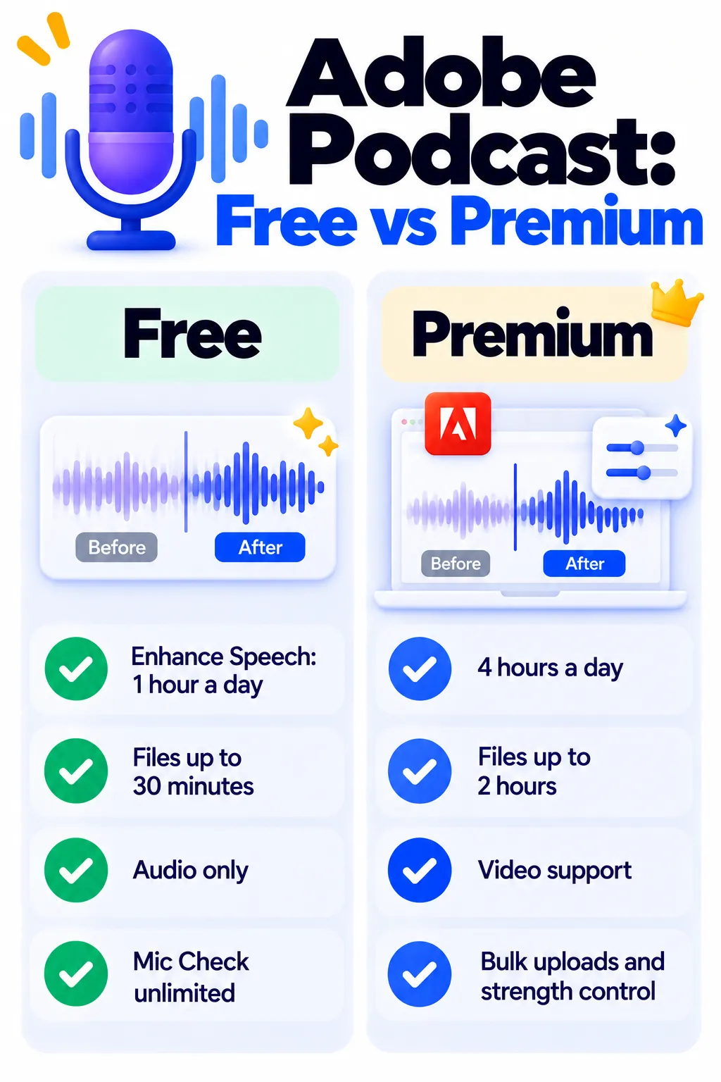 Adobe Podcast gratis y límites premium comparados