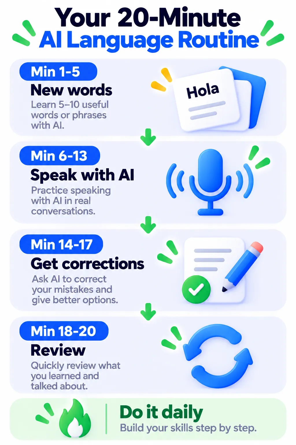 A 20-minute daily language learning routine with AI