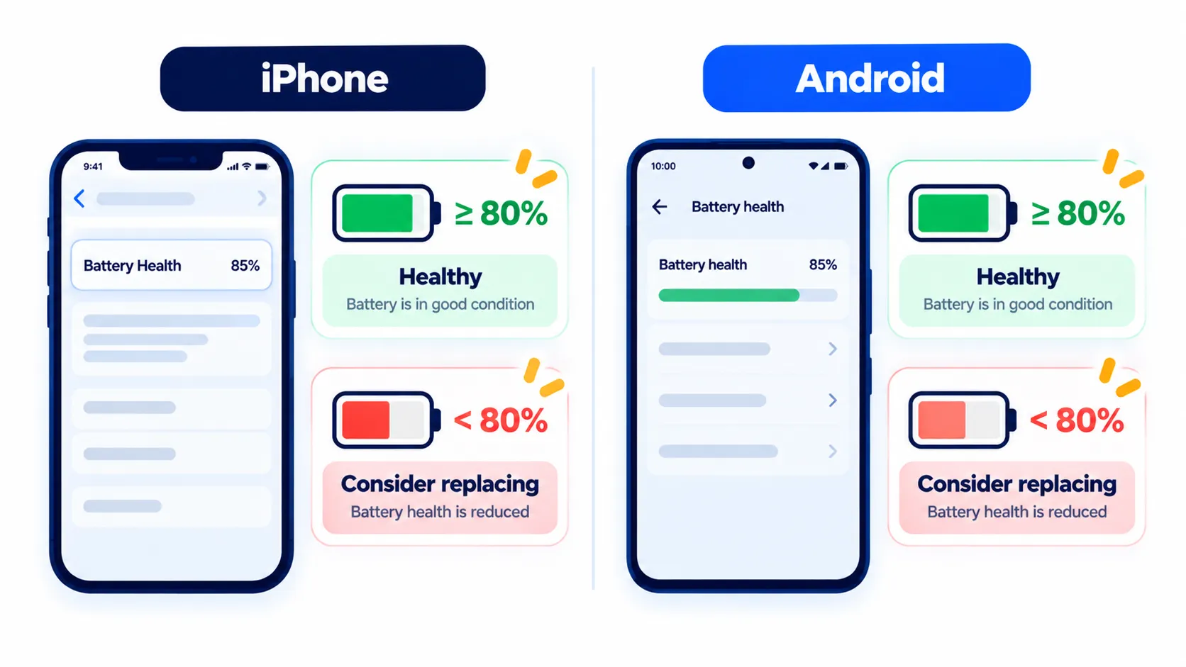 Battery health gauge showing when to consider replacing a phone battery