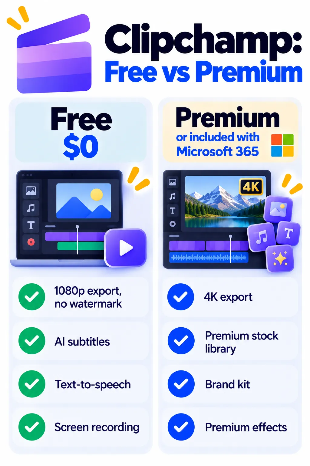 Clipchamp free and Premium features compared