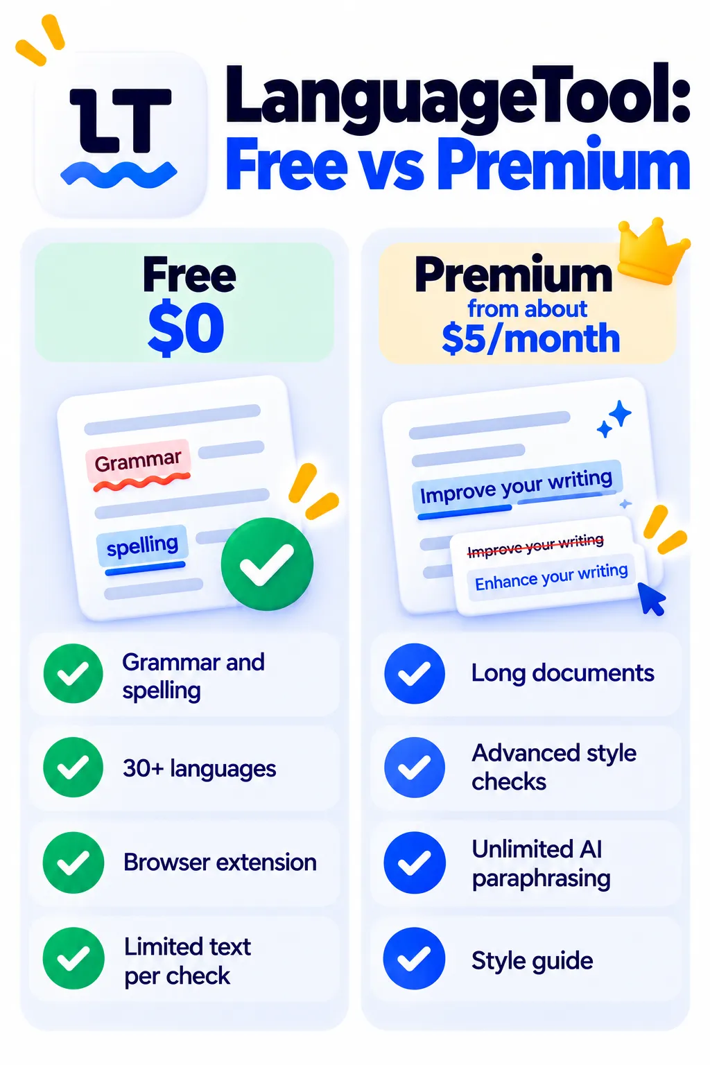 LanguageTool free and Premium plans compared