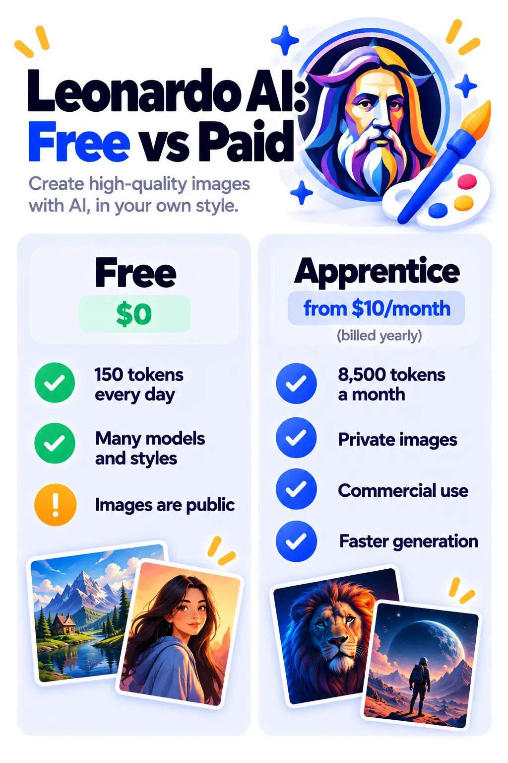 Comparación de los planes gratuitos y de pago de Leonardo AI