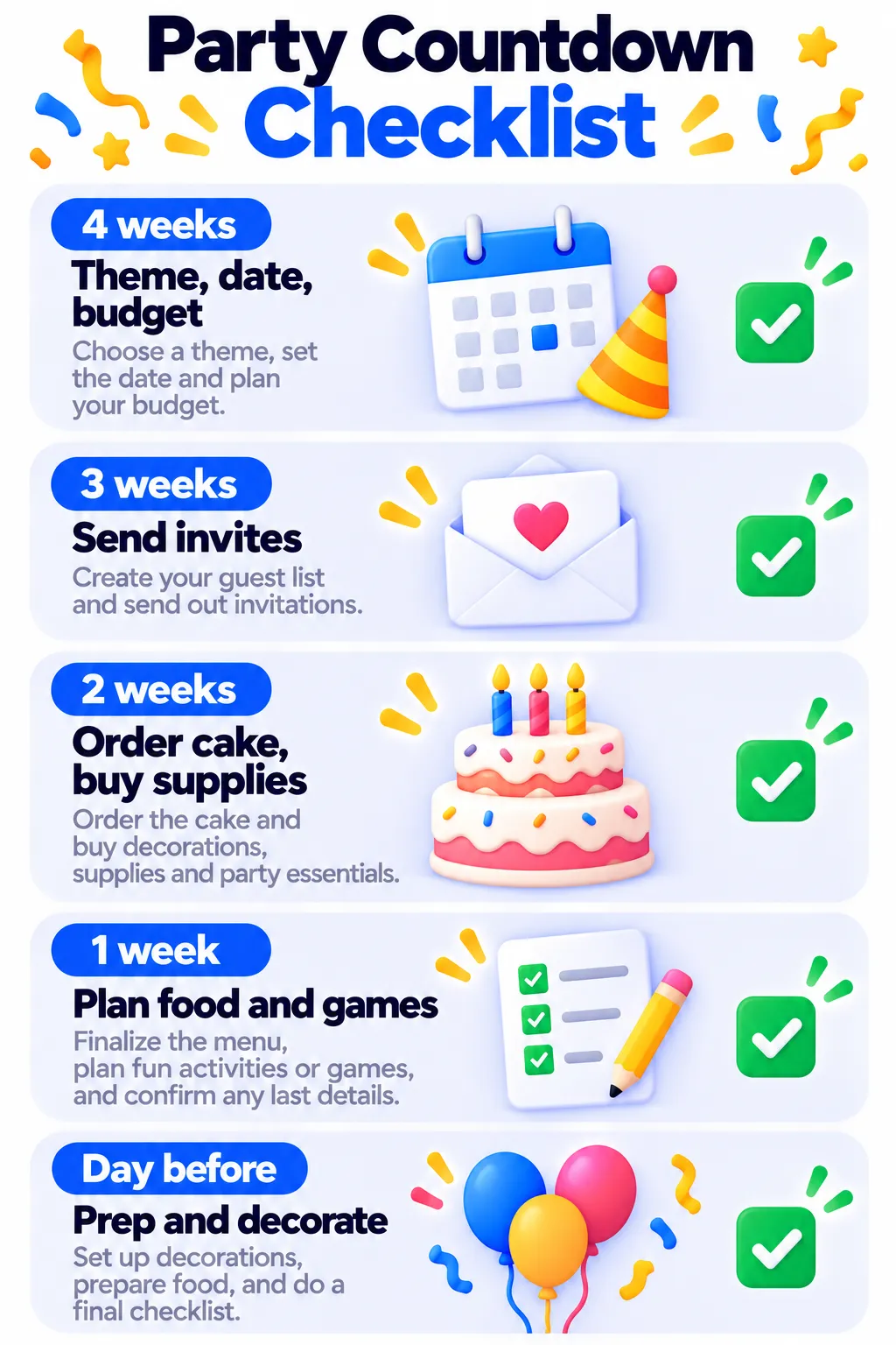 Party planning countdown checklist created with AI