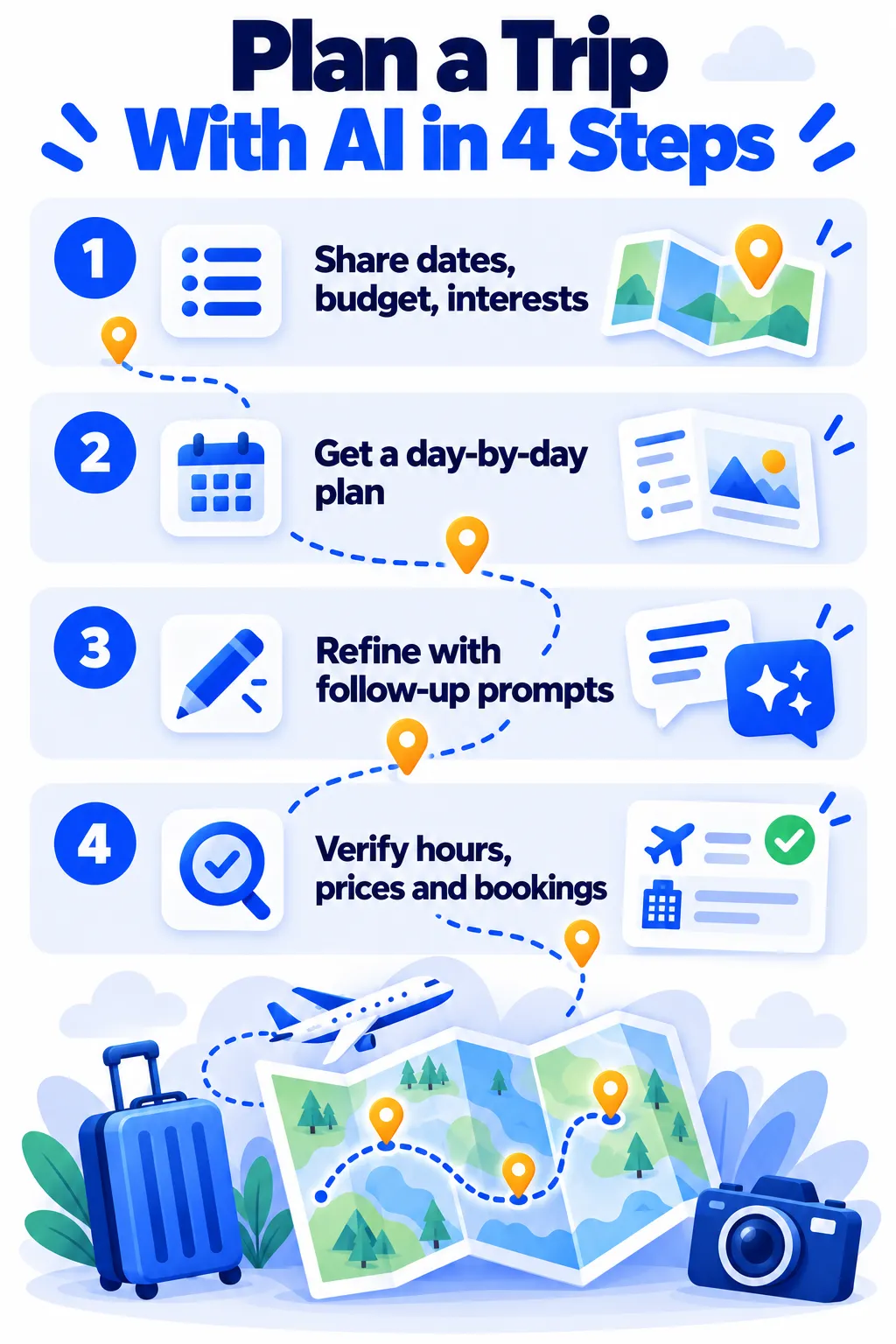 Cuatro pasos para planificar un viaje usando AI