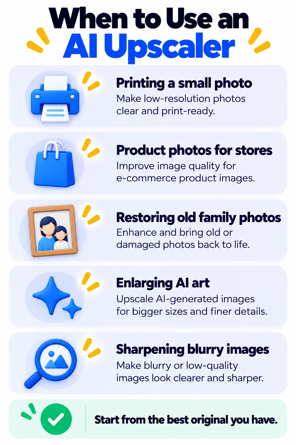 Common uses for an AI image upscaler
